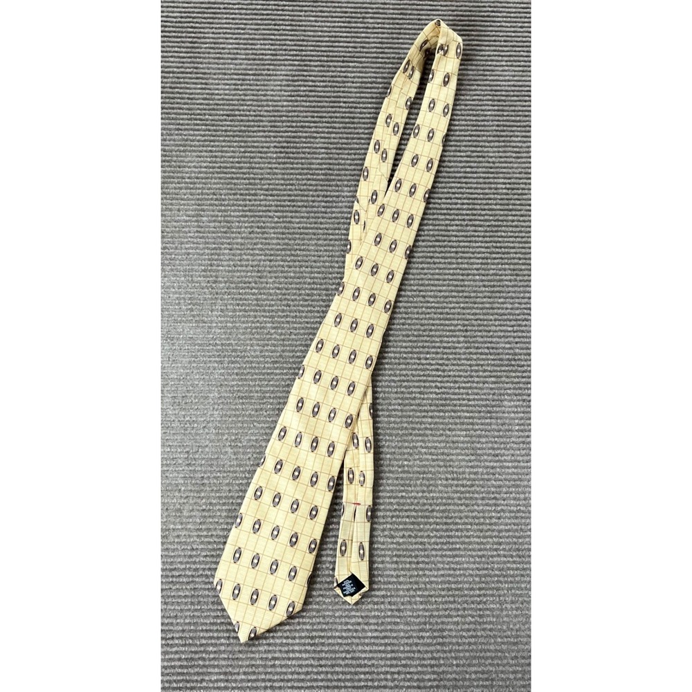 Halston Mens 100% Silk Necktie Yellow Navy Geometric Medallion Made in USA